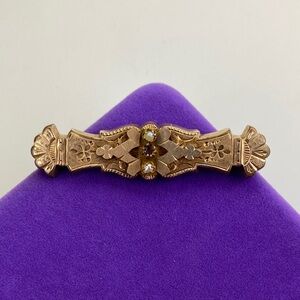 💛 Antique Gold Filled Ornate Seed Pearl & Paste Stone | Romantic Statement